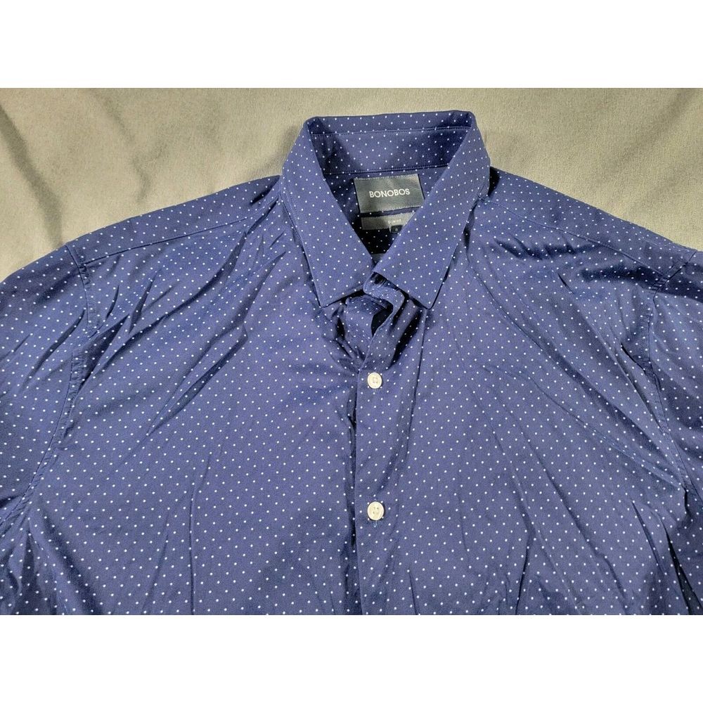 Bonobos Shirt Mens Large Slim Fit Blue polka dot Button Up Performance Stretch